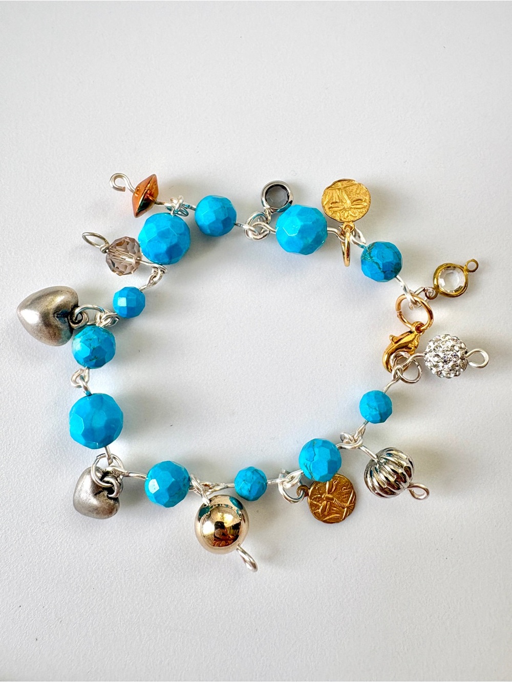 NWOT Silver Plated and 18k Gold Plated Blue Bead Charm Bracelet